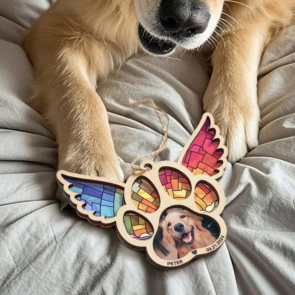 Personalized Pet Suncatcher Ornament with Photo Paw Print Ornament Memorial Gift for Pet Lovers - auphotoblanket