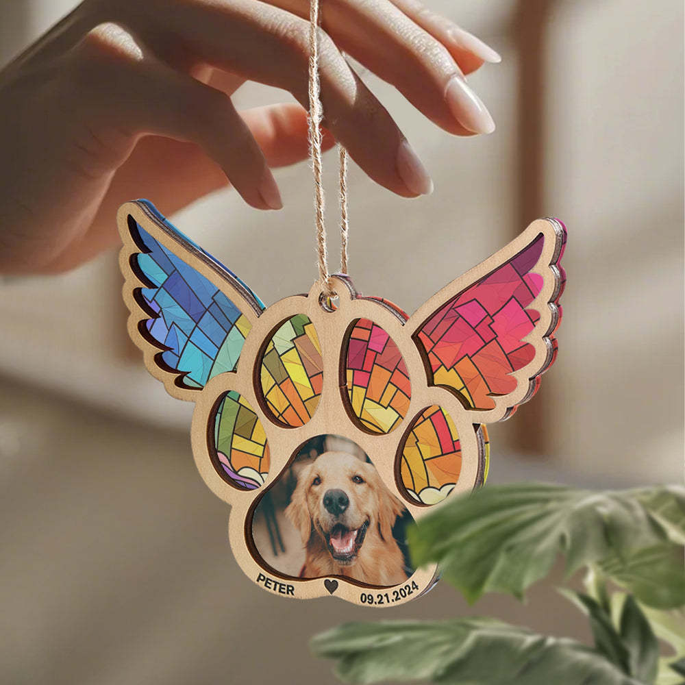 Personalized Pet Suncatcher Ornament with Photo Paw Print Ornament Memorial Gift for Pet Lovers - auphotoblanket