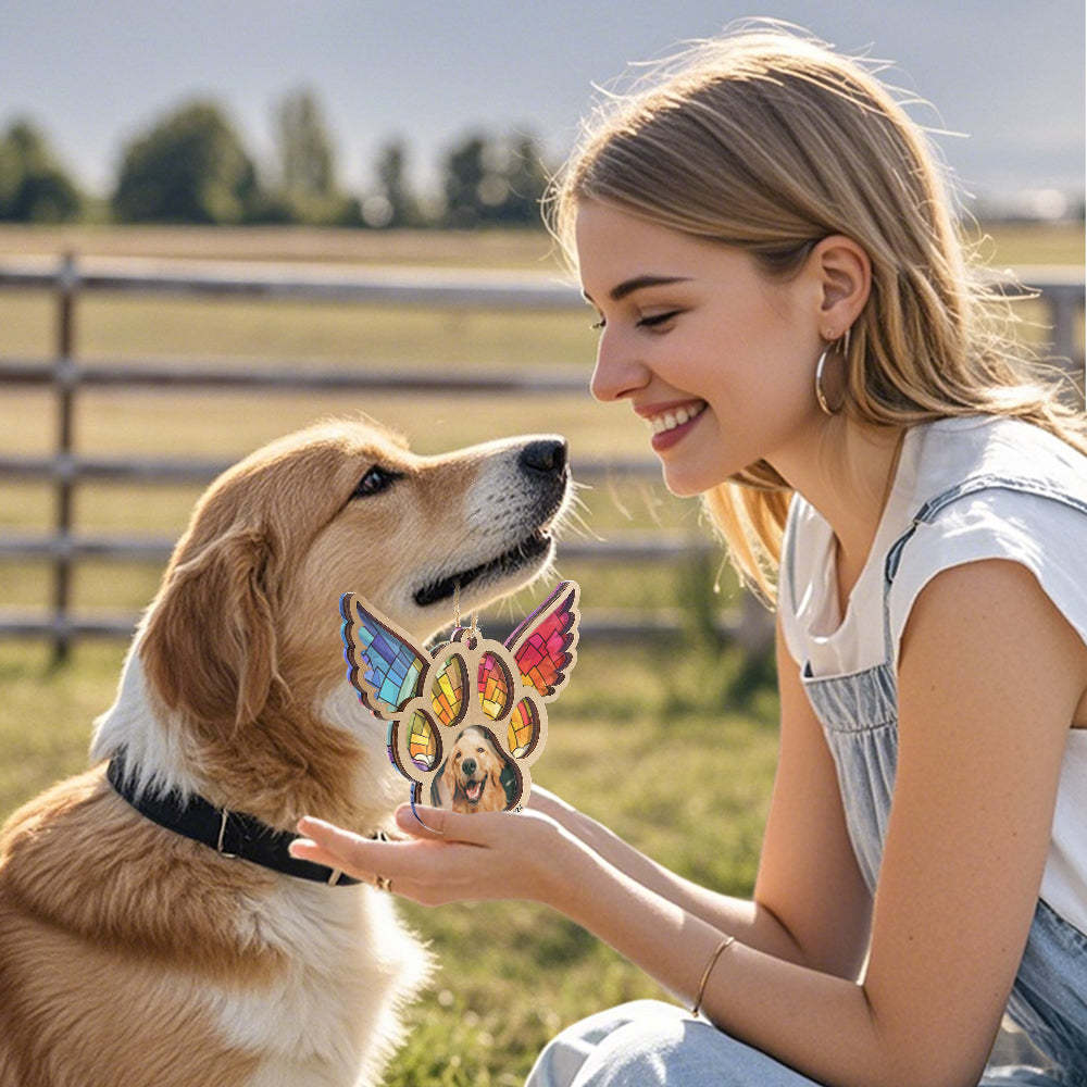 Personalized Pet Suncatcher Ornament with Photo Paw Print Ornament Memorial Gift for Pet Lovers - auphotoblanket