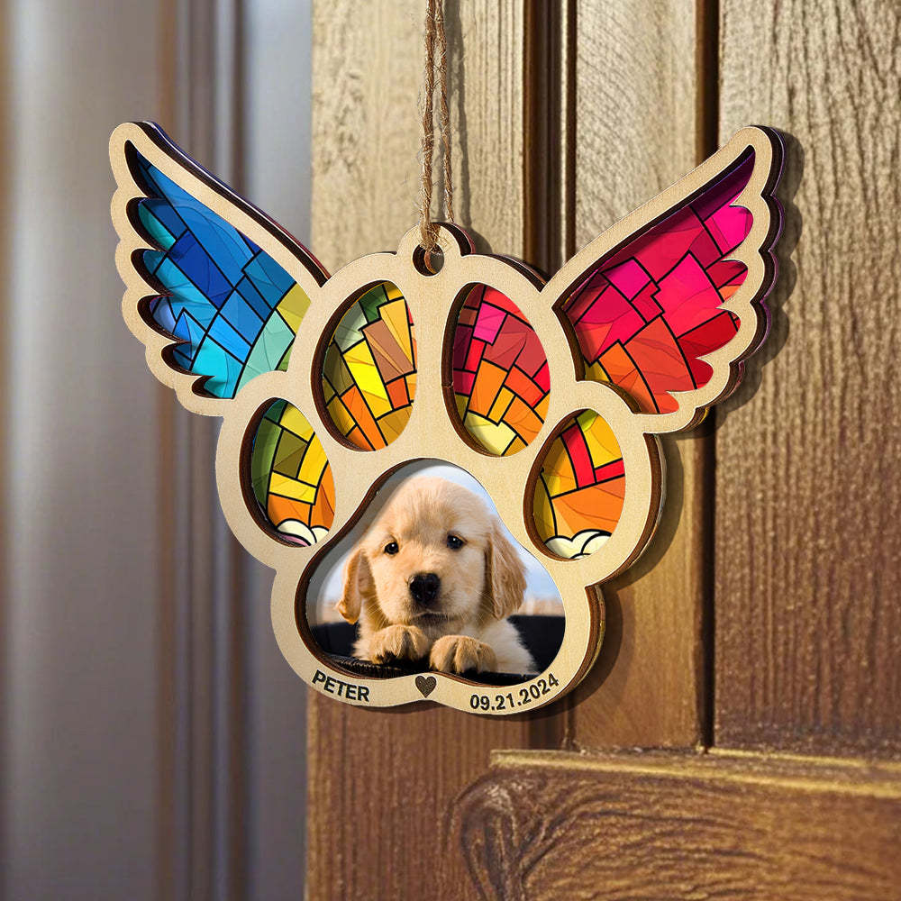 Personalized Pet Suncatcher Ornament with Photo Paw Print Ornament Memorial Gift for Pet Lovers - auphotoblanket
