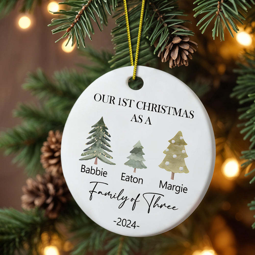 Personalized Baby's First Christmas Ornament Family of Three Christmas Ornament for Christmas Gift - auphotoblanket