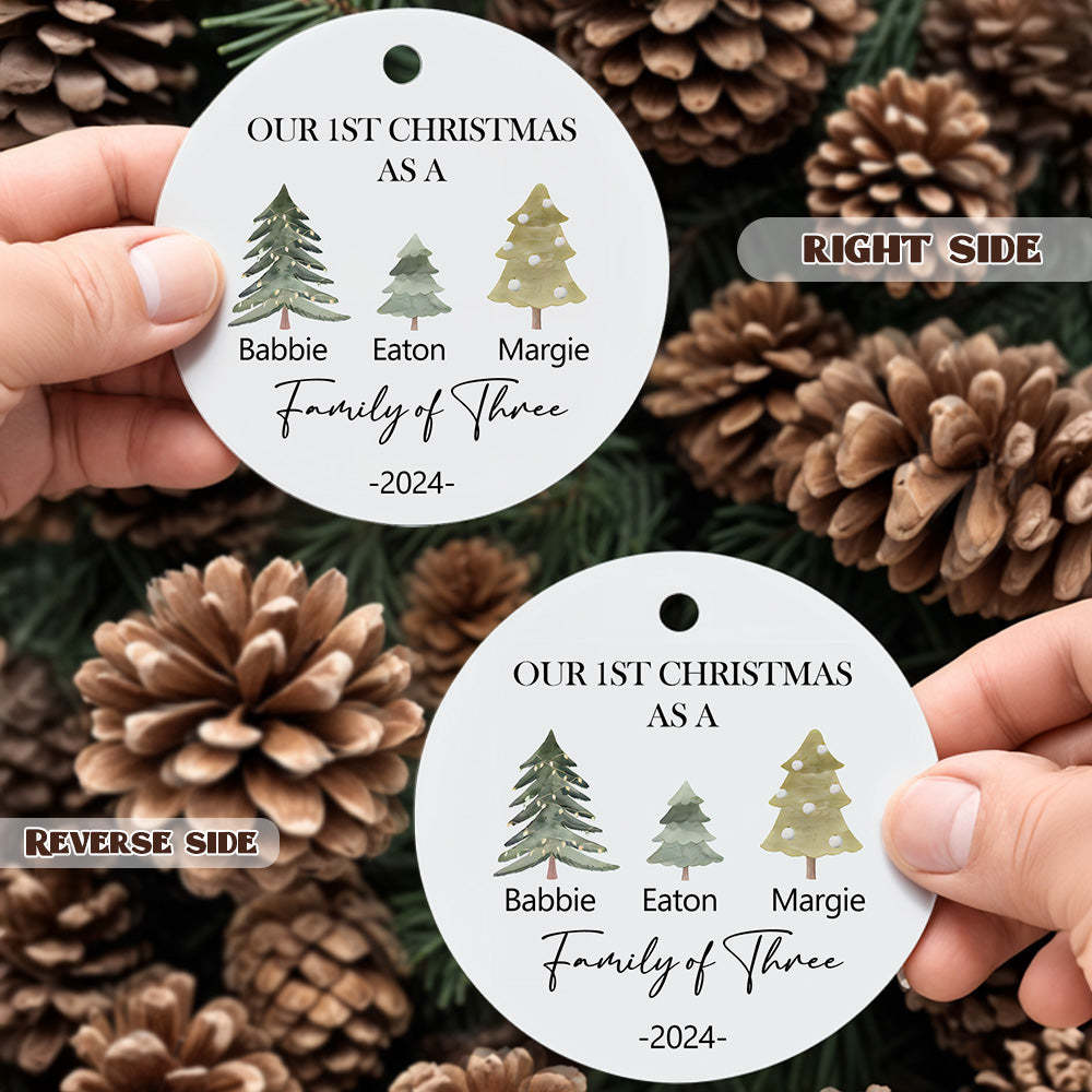 Personalized Baby's First Christmas Ornament Family of Three Christmas Ornament for Christmas Gift - auphotoblanket