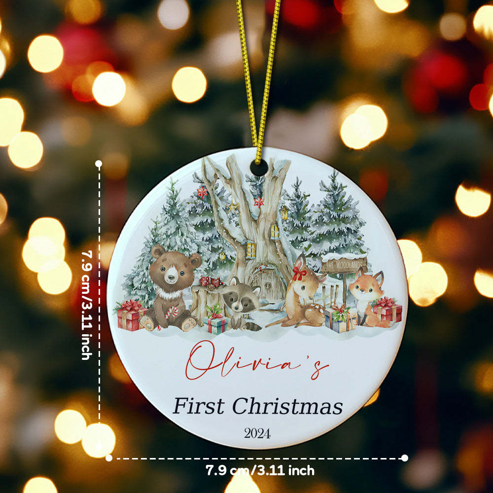Personalized Cute Animal Ceramic Ornament with Name Baby's First Christmas Ornament Gift - auphotoblanket