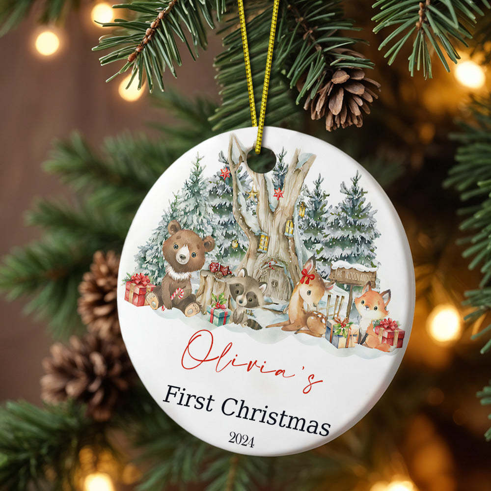 Personalized Cute Animal Ceramic Ornament with Name Baby's First Christmas Ornament Gift - auphotoblanket