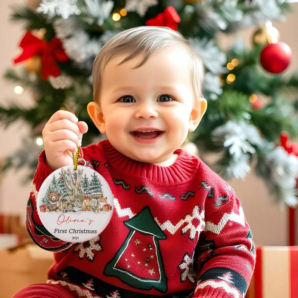 Personalized Cute Animal Ceramic Ornament with Name Baby's First Christmas Ornament Gift - auphotoblanket