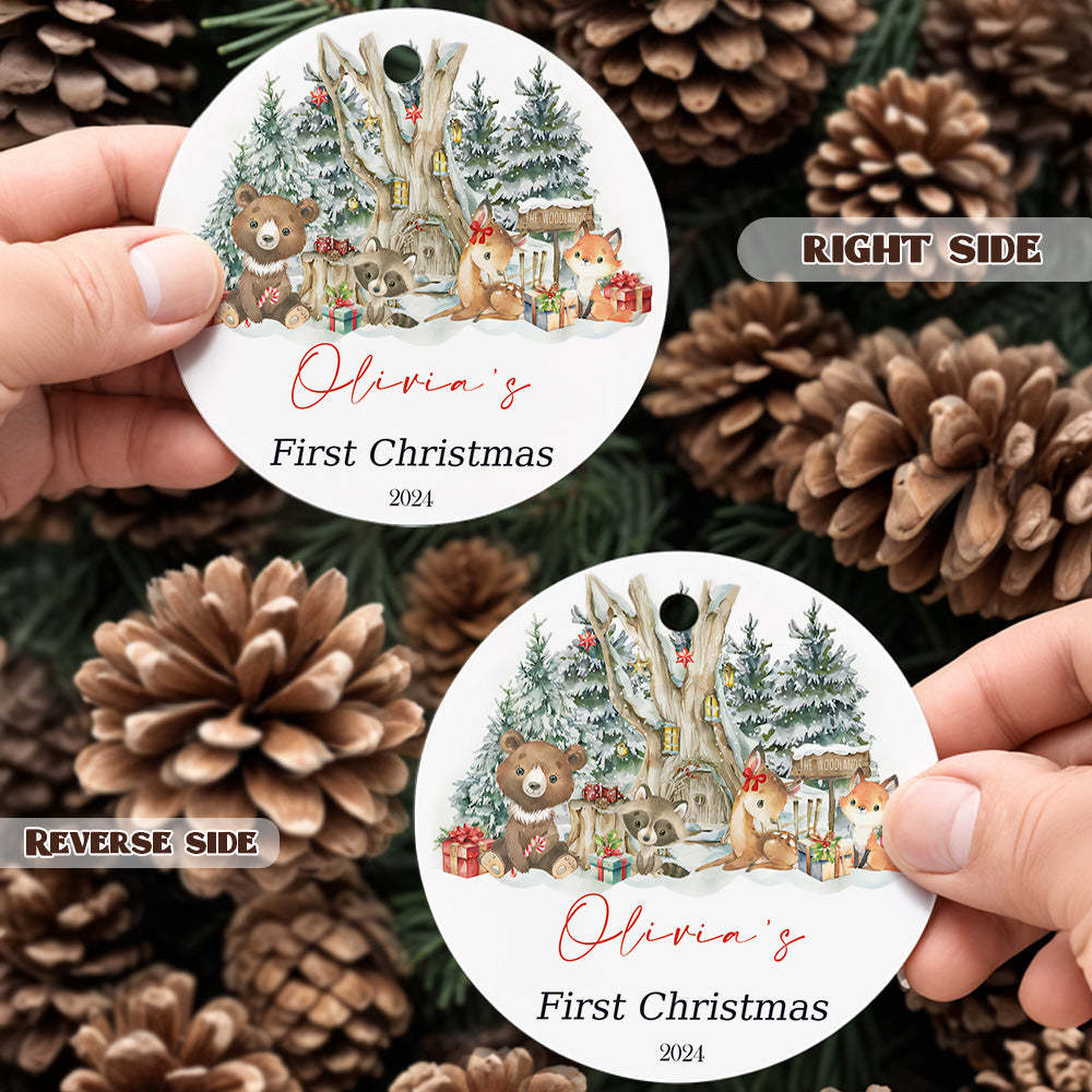 Personalized Cute Animal Ceramic Ornament with Name Baby's First Christmas Ornament Gift - auphotoblanket
