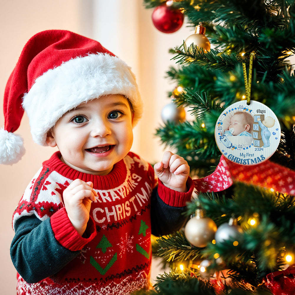 Personalized Baby's First Christmas Ornament with Photo Ceramic Christmas Ornament for Newborn Gift - auphotoblanket