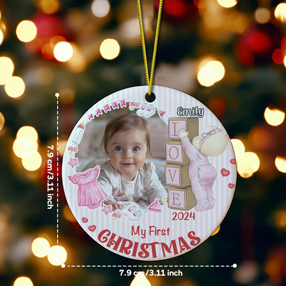 Personalized Baby's First Christmas Ornament with Photo Ceramic Christmas Ornament for Newborn Gift - auphotoblanket