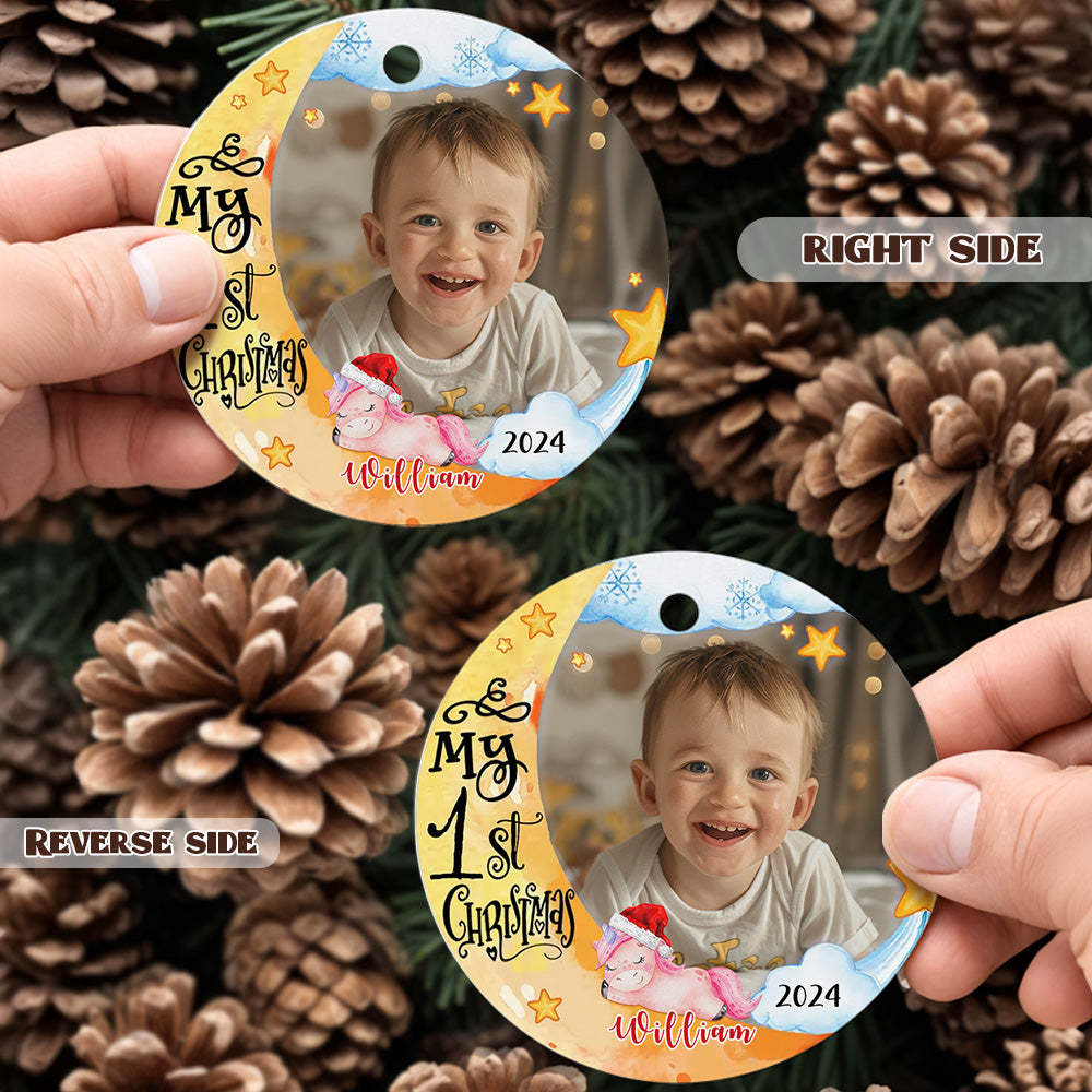Personalized Baby's First Christmas Ornament with Photo Unicorn Christmas Ornament Gift for Kids - auphotoblanket