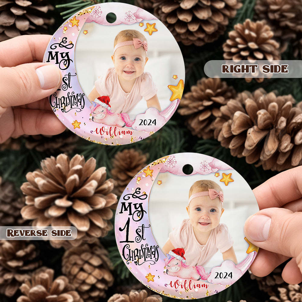 Personalized Baby's First Christmas Ornament with Photo Unicorn Christmas Ornament Gift for Kids - auphotoblanket