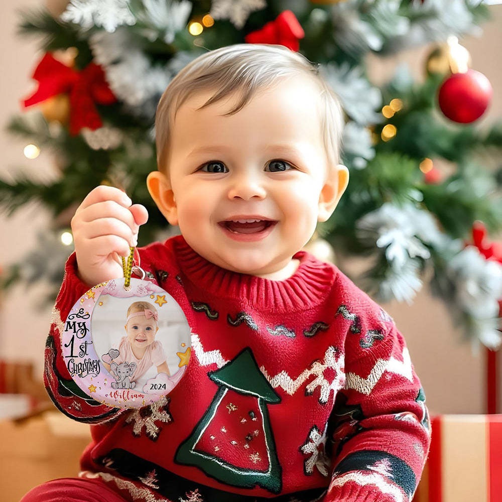 Personalized Baby's First Christmas Ornament Cute Elephant Christmas Ornament Gift for Kid - auphotoblanket