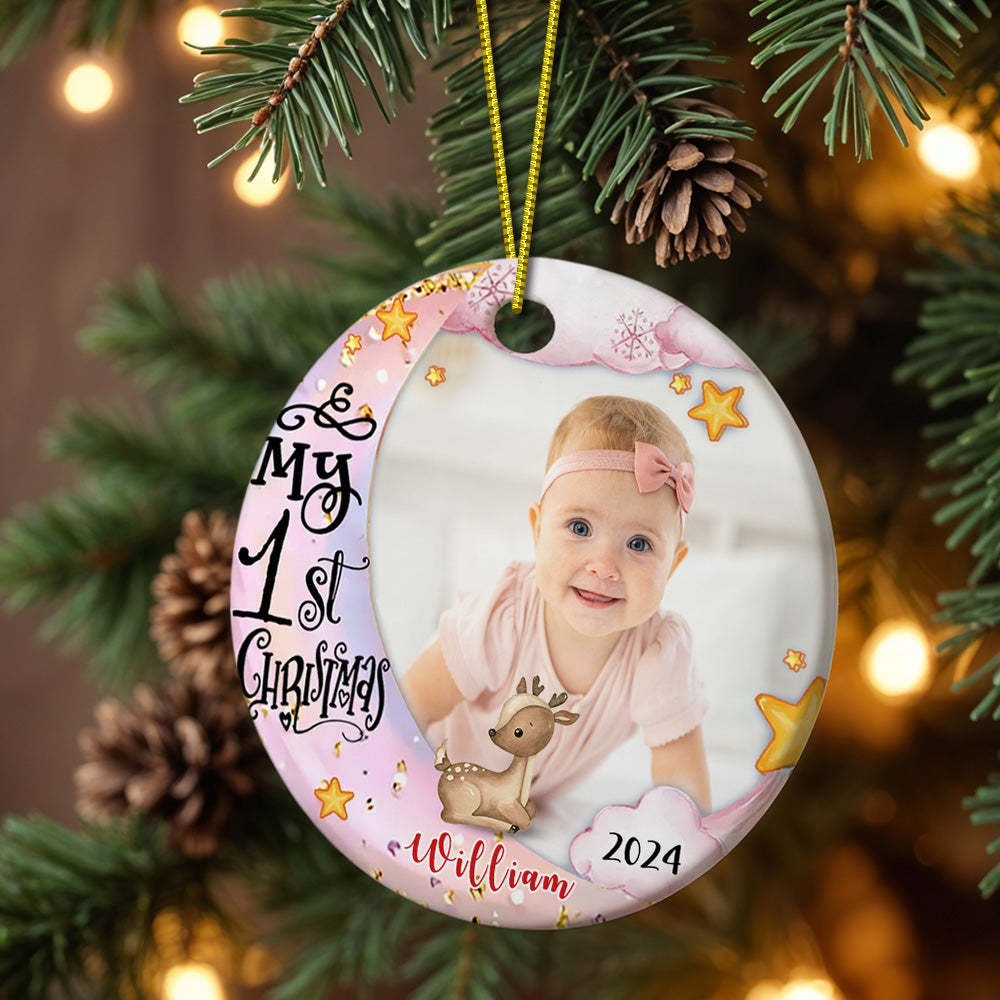 Personalized First Christmas Ornament with Photo Animal Christmas Ornament Gift for Baby - auphotoblanket