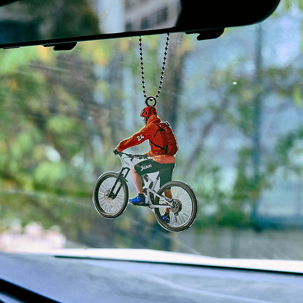 Personalized Mountain Biking Ornament with Name Acrylic Biker Ornament Gift for Cycling Lover - auphotoblanket
