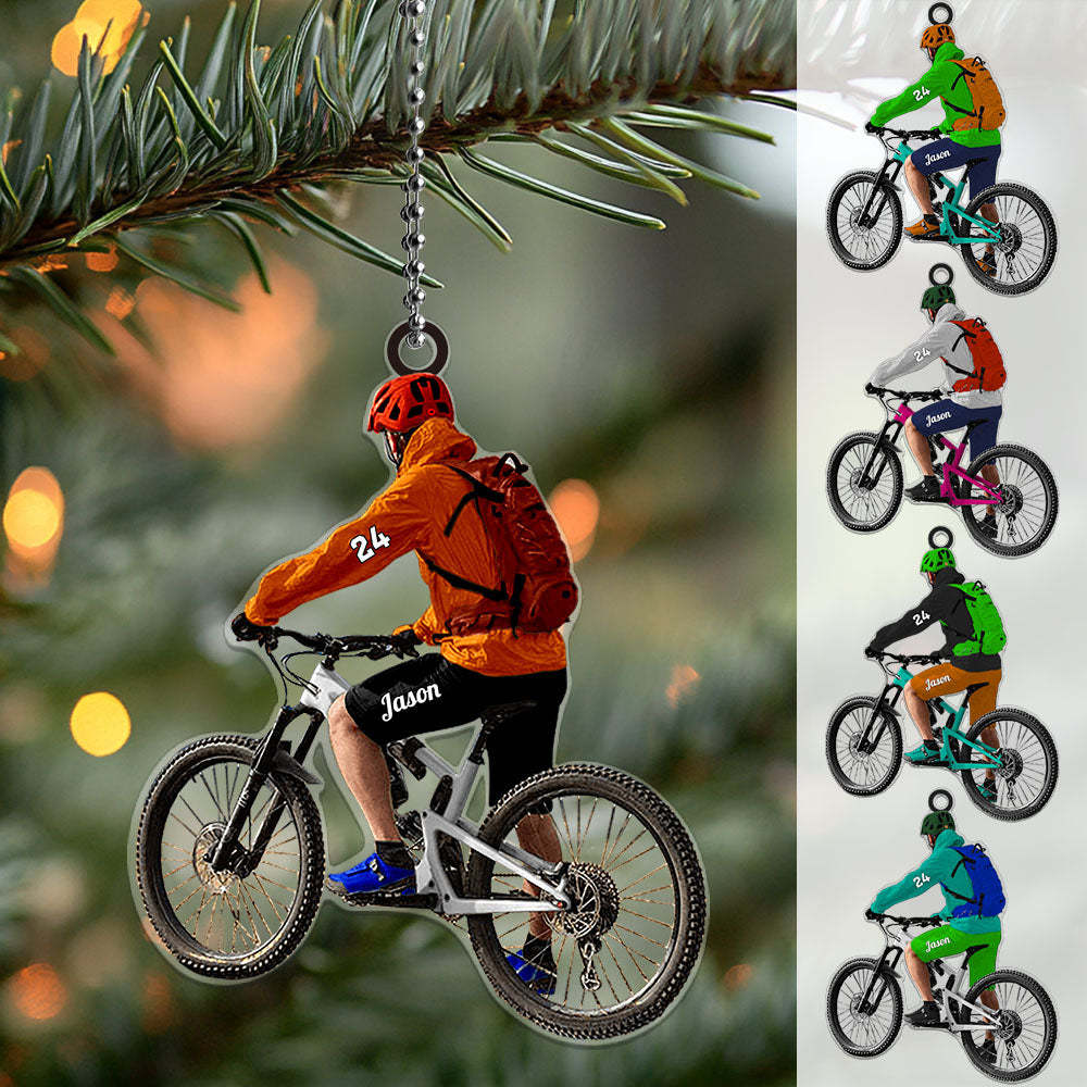 Personalized Mountain Biking Ornament with Name Acrylic Biker Ornament Gift for Cycling Lover - auphotoblanket