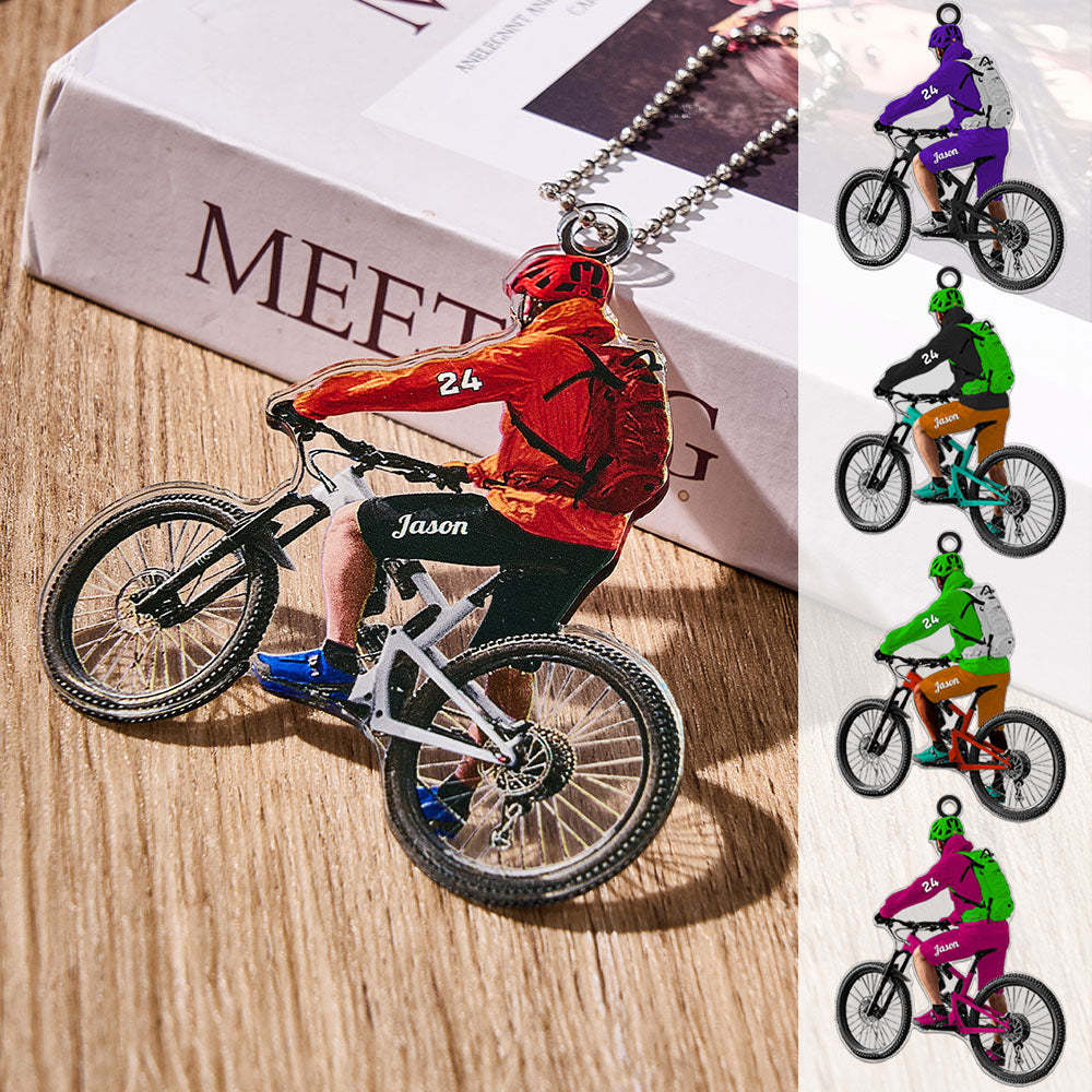 Personalized Mountain Biking Ornament with Name Acrylic Biker Ornament Gift for Cycling Lover - auphotoblanket
