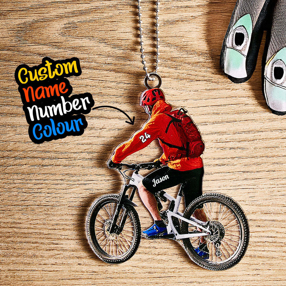 Personalized Mountain Biking Ornament with Name Acrylic Biker Ornament Gift for Cycling Lover - auphotoblanket