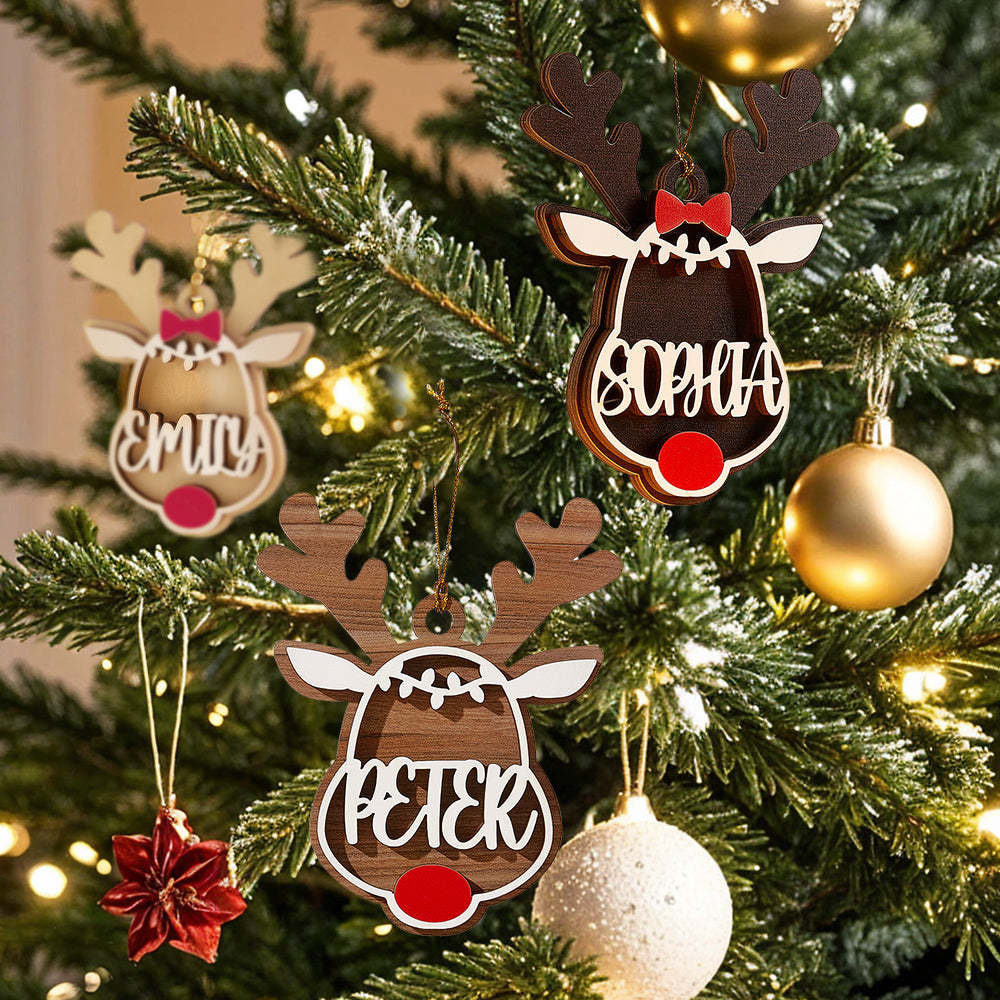 Personalized Reindeer Ornament with Name Christmas Tree Decorations Gift - auphotoblanket