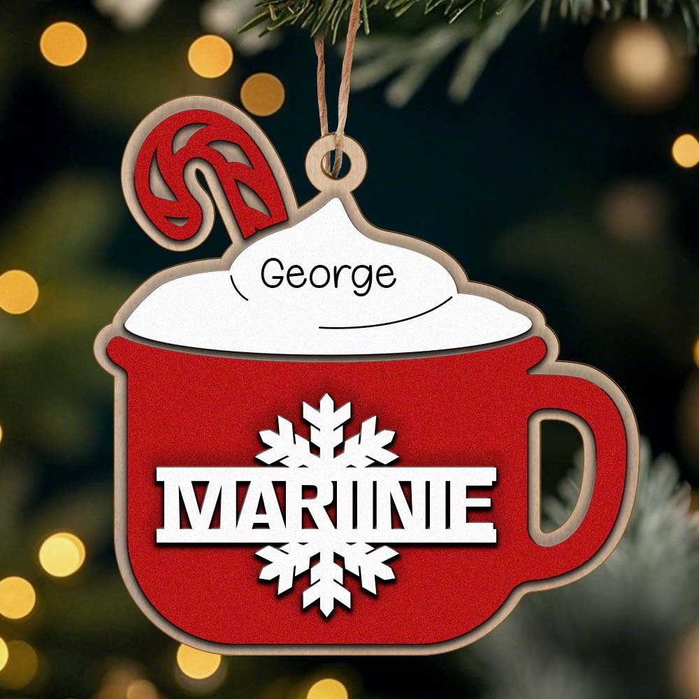 Personalized Family Hot Cocoa Ornament with Name Christmas Ornament for Family Gift - auphotoblanket