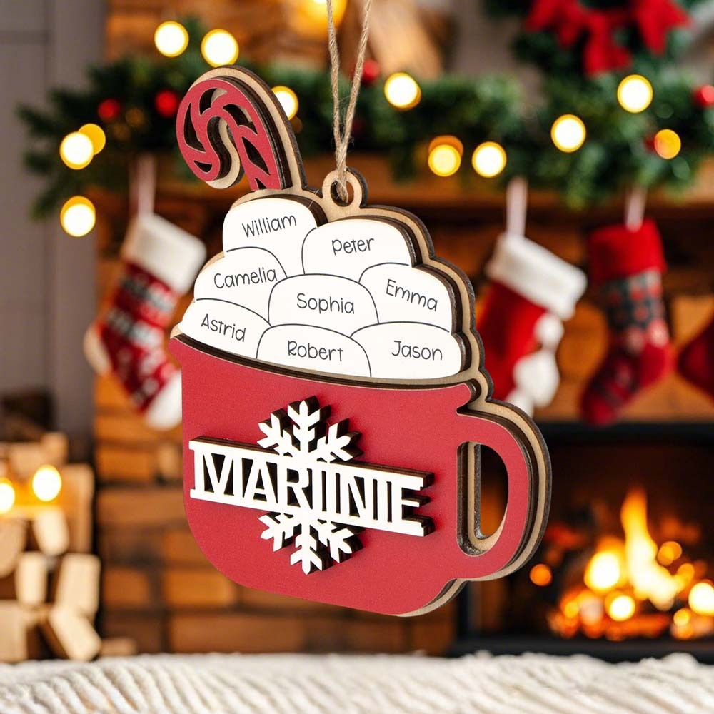 Personalized Family Hot Cocoa Ornament with Name Christmas Ornament for Family Gift - auphotoblanket