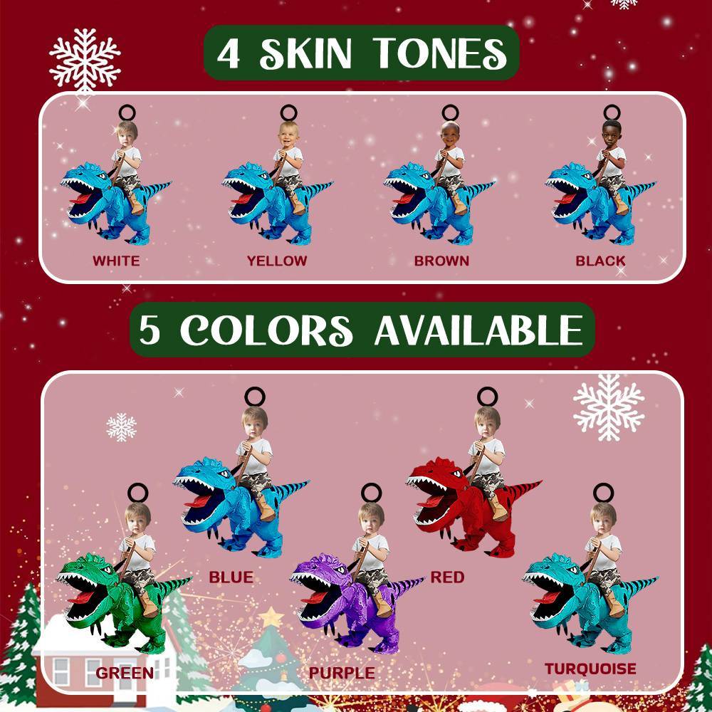 Personalized Cute Kid Rides The Dinosaurus Ornament with Name Christmas Ornament Gift - auphotoblanket