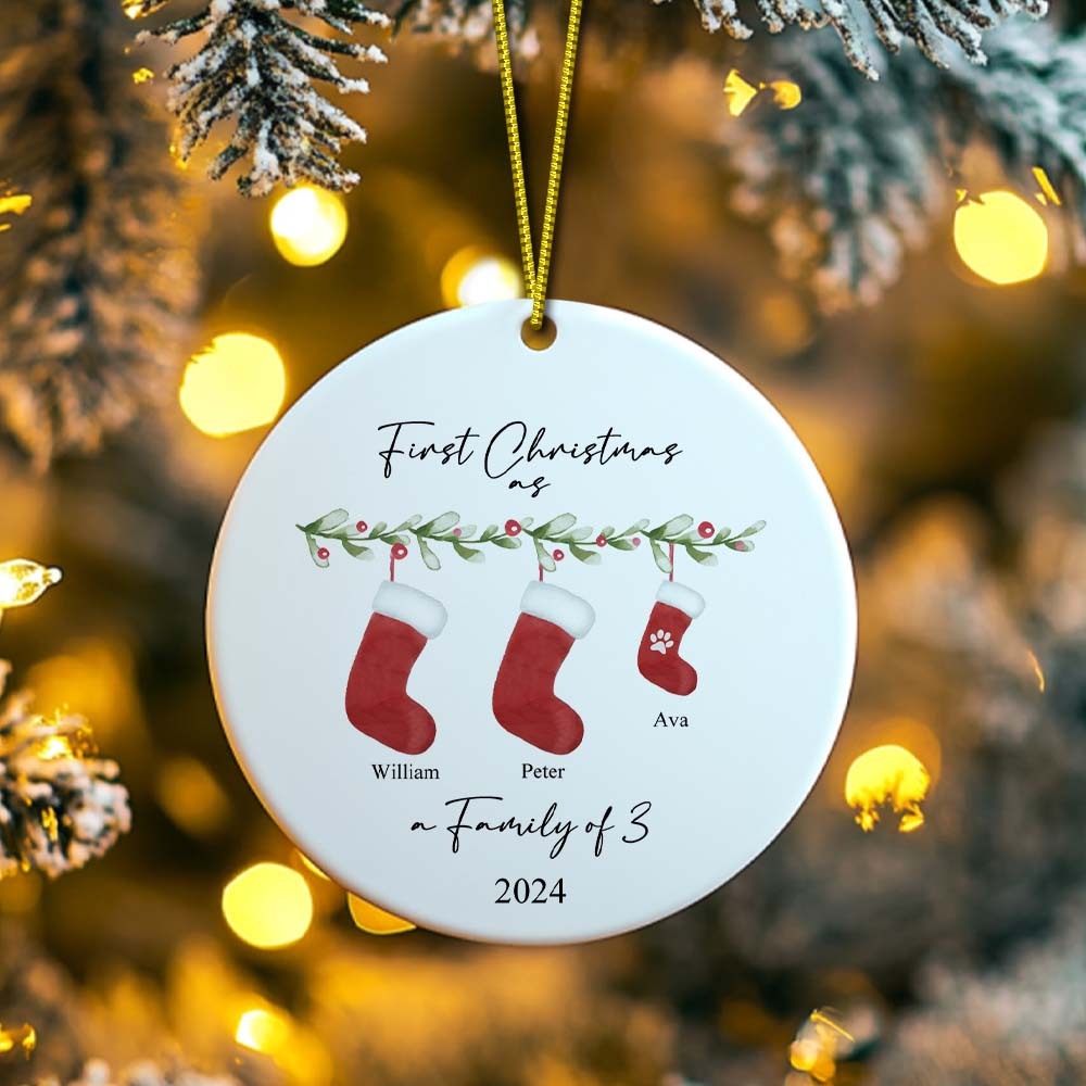 Personalised First Christmas as a Family Ornament with Family Name First Christmas Ornament - auphotoblanket