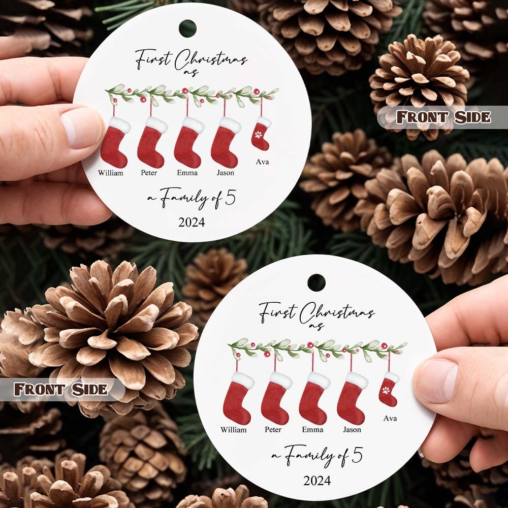 Personalised First Christmas as a Family Ornament with Family Name First Christmas Ornament - auphotoblanket