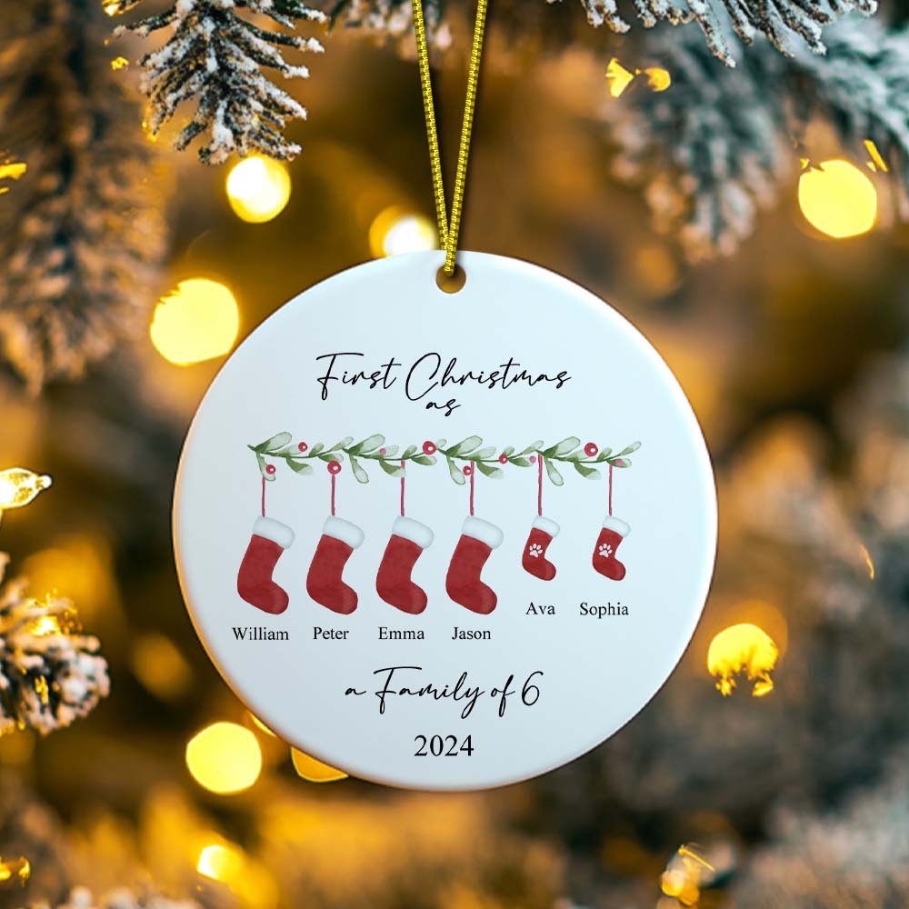 Personalised First Christmas as a Family Ornament with Family Name First Christmas Ornament - auphotoblanket