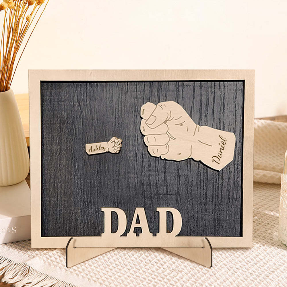 Personalized Fists Father's Day Wooden Plaques Decor Sign Family Names Desk Plaque for Father - auphotoblanket