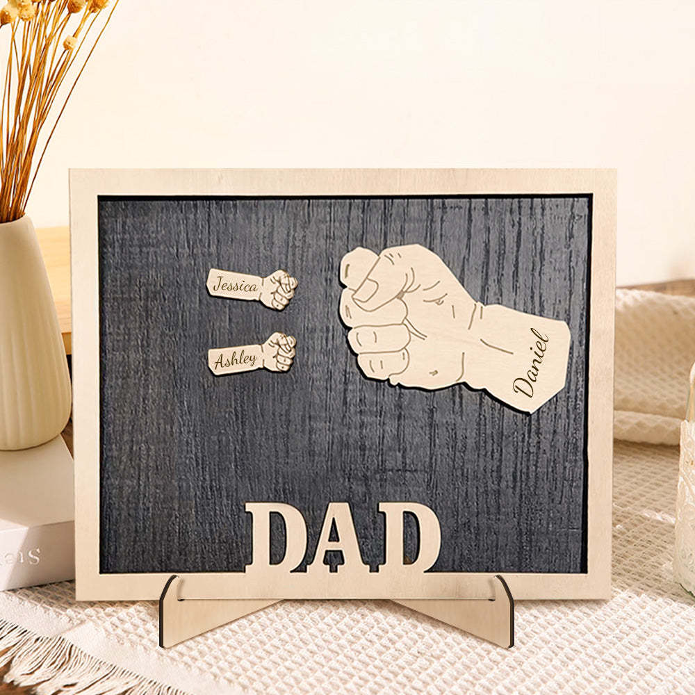 Personalized Fists Father's Day Wooden Plaques Decor Sign Family Names Desk Plaque for Father - auphotoblanket