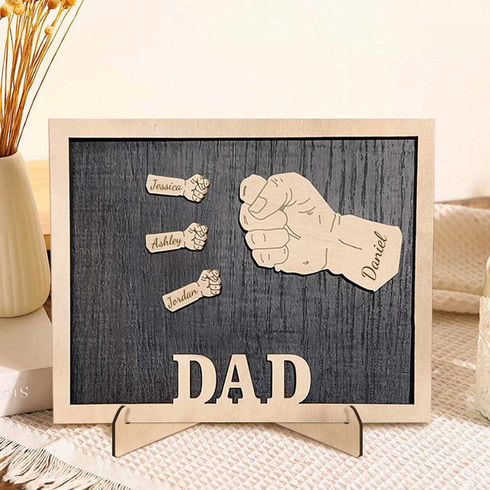 Personalized Fists Father's Day Wooden Plaques Decor Sign Family Names Desk Plaque for Father - auphotoblanket