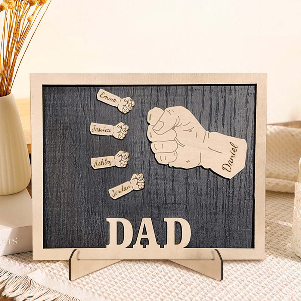 Personalized Fists Father's Day Wooden Plaques Decor Sign Family Names Desk Plaque for Father - auphotoblanket