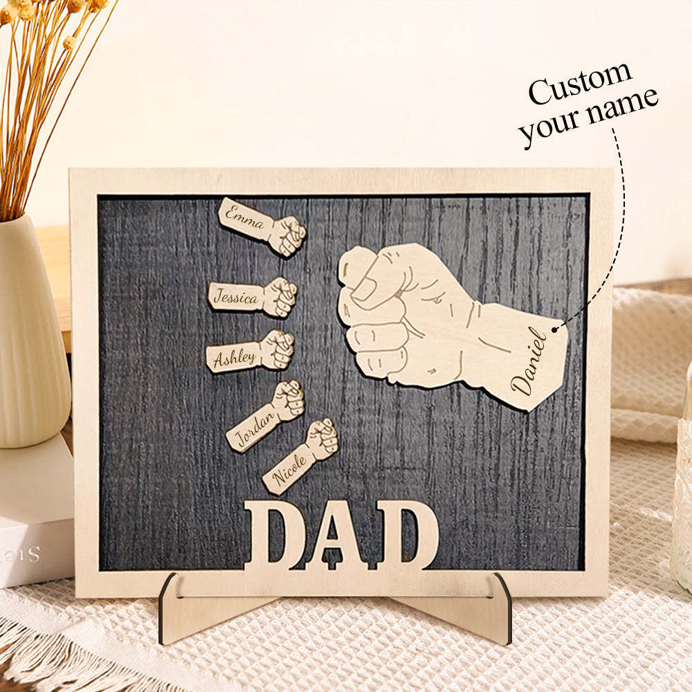 Personalized Fists Father's Day Wooden Plaques Decor Sign Family Names Desk Plaque for Father - auphotoblanket
