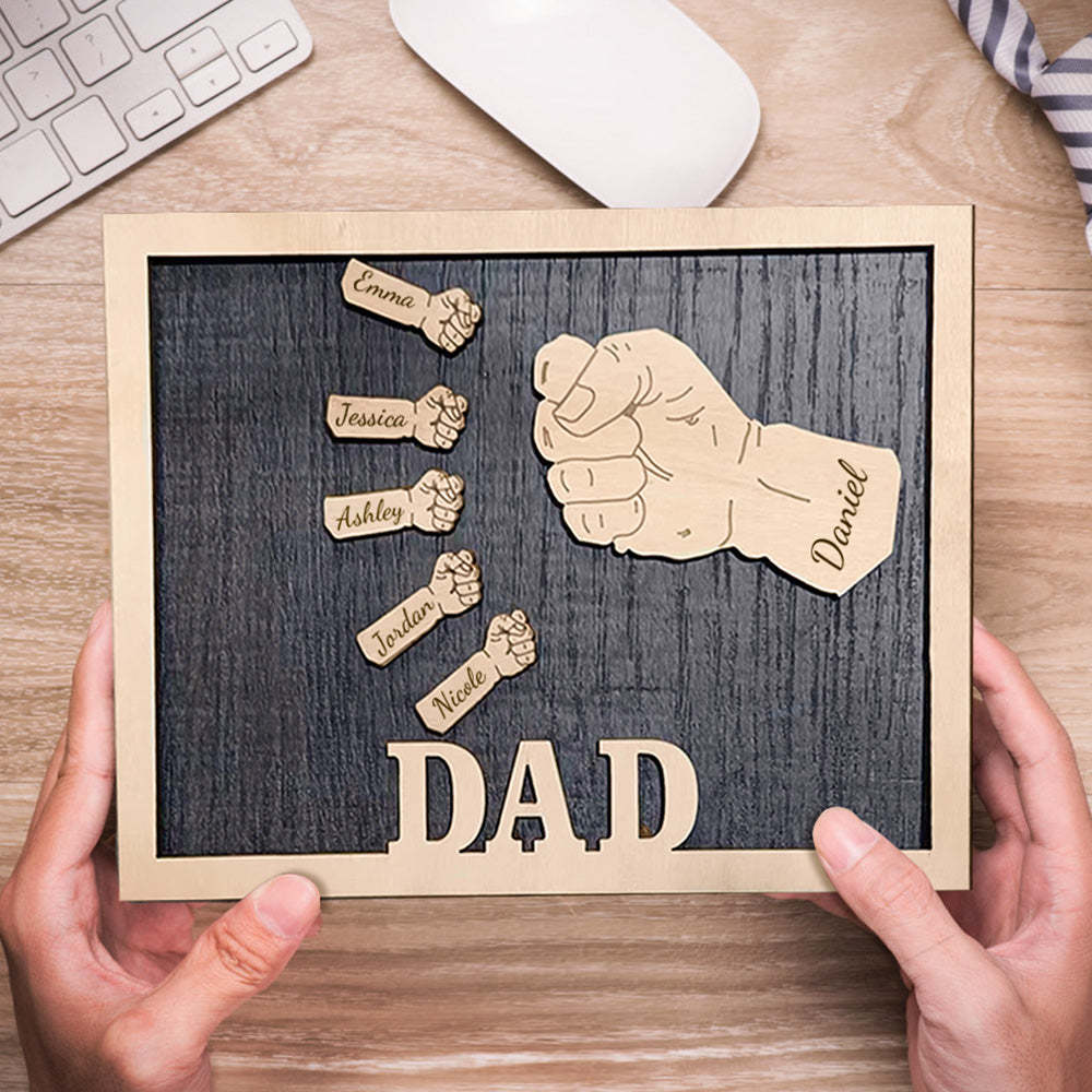 Personalized Fists Father's Day Wooden Plaques Decor Sign Family Names Desk Plaque for Father - auphotoblanket