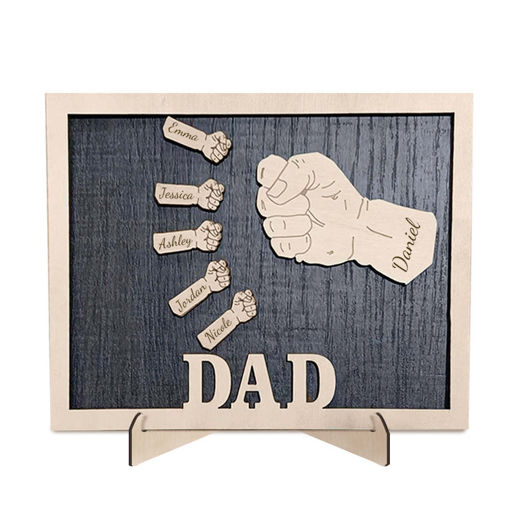 Personalized Fists Father's Day Wooden Plaques Decor Sign Family Names Desk Plaque for Father - auphotoblanket