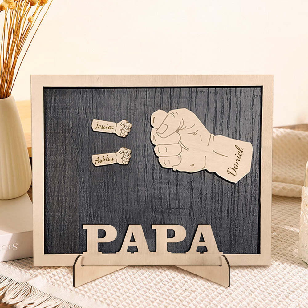Personalized Fists Father's Day Wooden Plaques Decor Sign Family Names Desk Plaque for Father - auphotoblanket