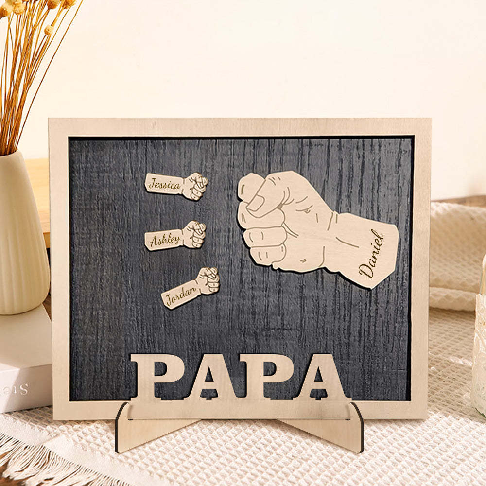 Personalized Fists Father's Day Wooden Plaques Decor Sign Family Names Desk Plaque for Father - auphotoblanket