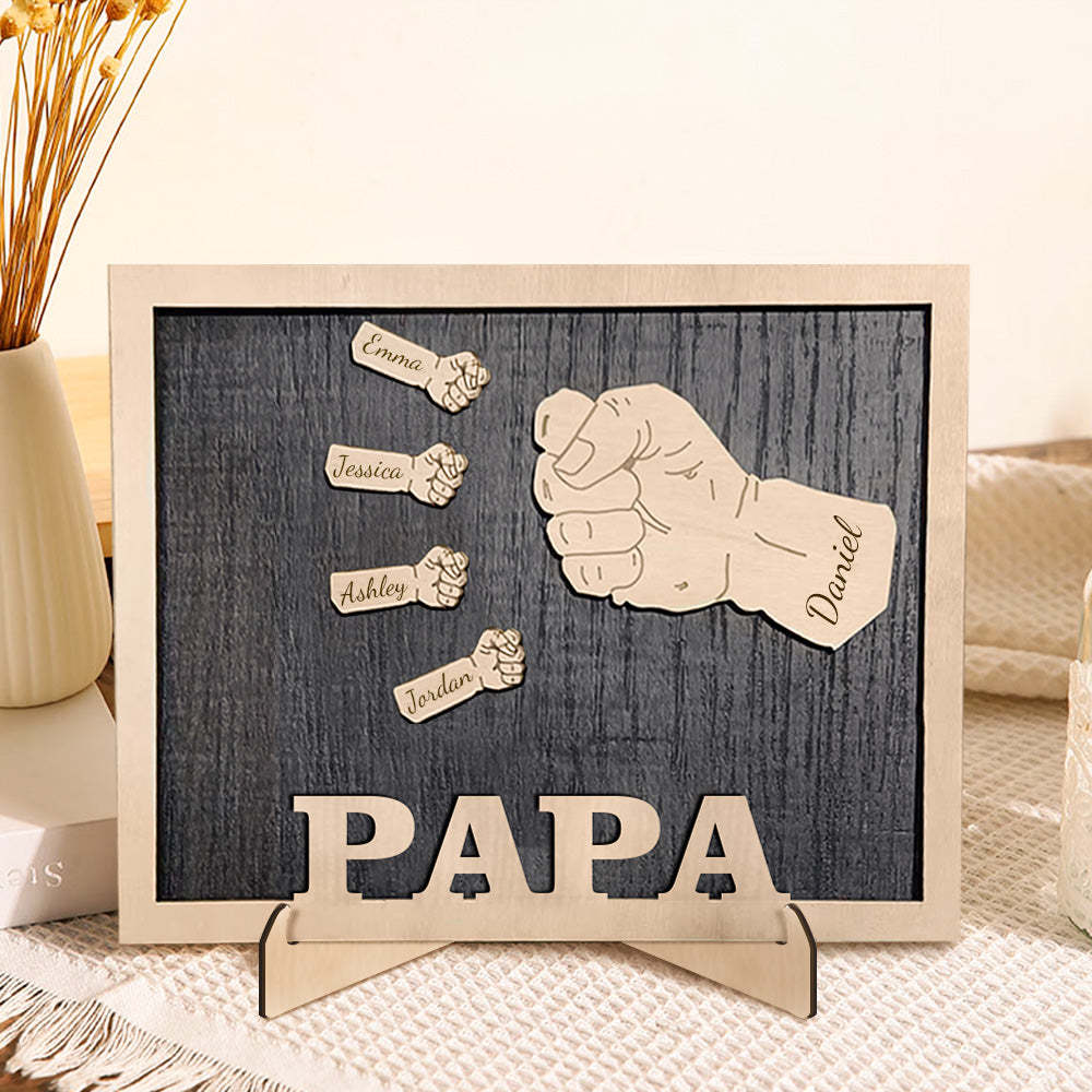 Personalized Fists Father's Day Wooden Plaques Decor Sign Family Names Desk Plaque for Father - auphotoblanket