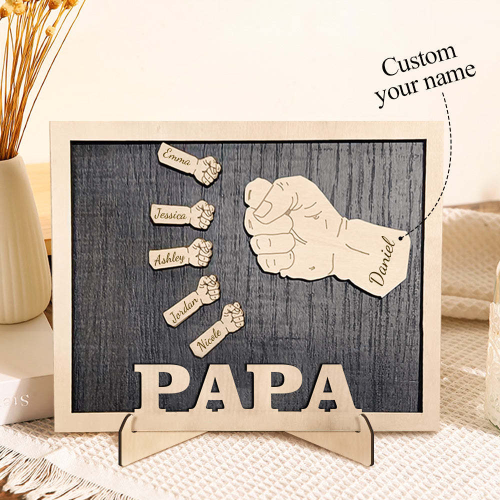 Personalized Fists Father's Day Wooden Plaques Decor Sign Family Names Desk Plaque for Father - auphotoblanket