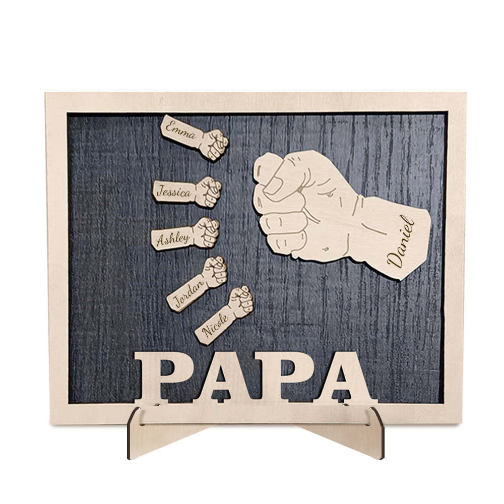 Personalized Fists Father's Day Wooden Plaques Decor Sign Family Names Desk Plaque for Father - auphotoblanket