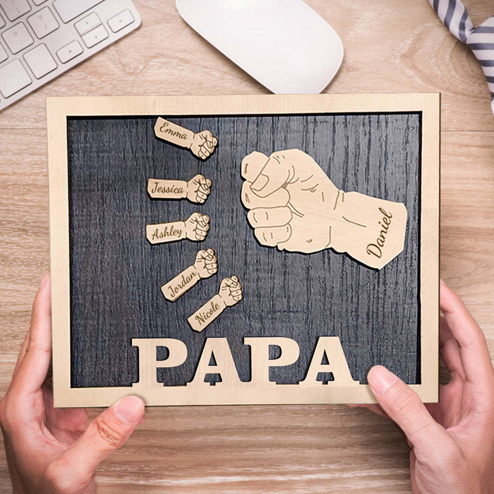 Personalized Fists Father's Day Wooden Plaques Decor Sign Family Names Desk Plaque for Father - auphotoblanket