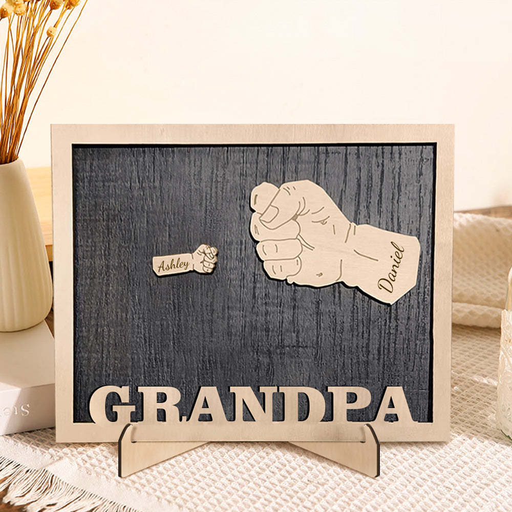 Personalized Fists Father's Day Wooden Plaques Decor Sign Family Names Desk Plaque for Father - auphotoblanket