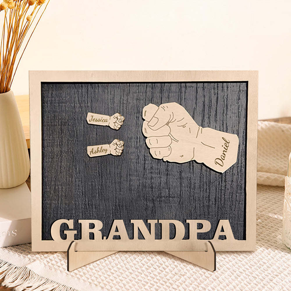 Personalized Fists Father's Day Wooden Plaques Decor Sign Family Names Desk Plaque for Father - auphotoblanket