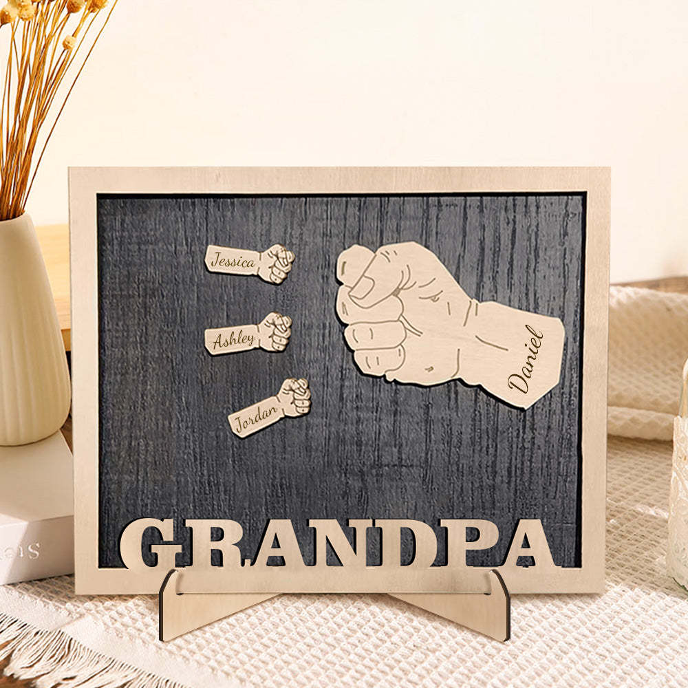 Personalized Fists Father's Day Wooden Plaques Decor Sign Family Names Desk Plaque for Father - auphotoblanket
