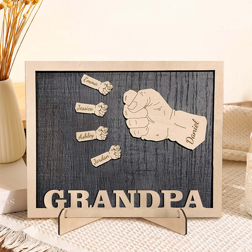 Personalized Fists Father's Day Wooden Plaques Decor Sign Family Names Desk Plaque for Father - auphotoblanket