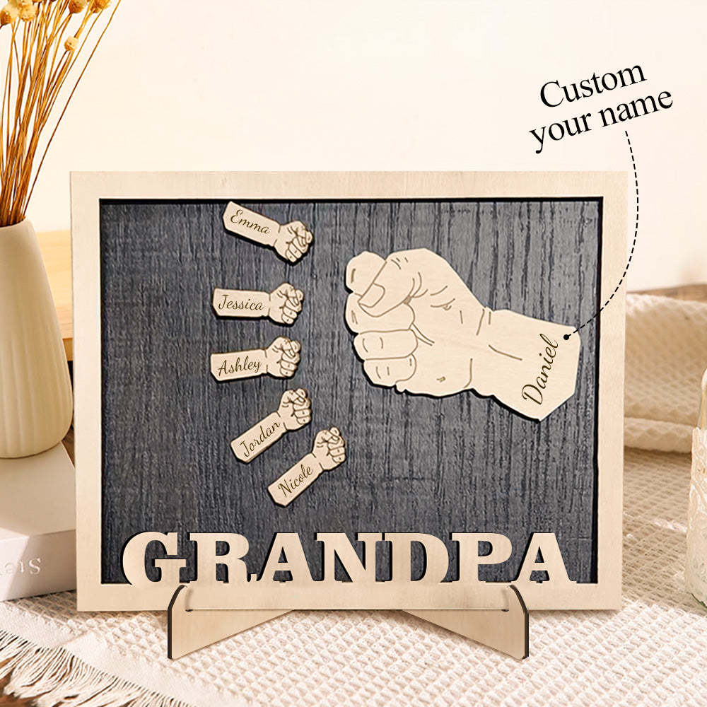 Personalized Fists Father's Day Wooden Plaques Decor Sign Family Names Desk Plaque for Father - auphotoblanket