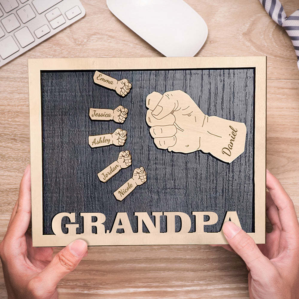 Personalized Fists Father's Day Wooden Plaques Decor Sign Family Names Desk Plaque for Father - auphotoblanket