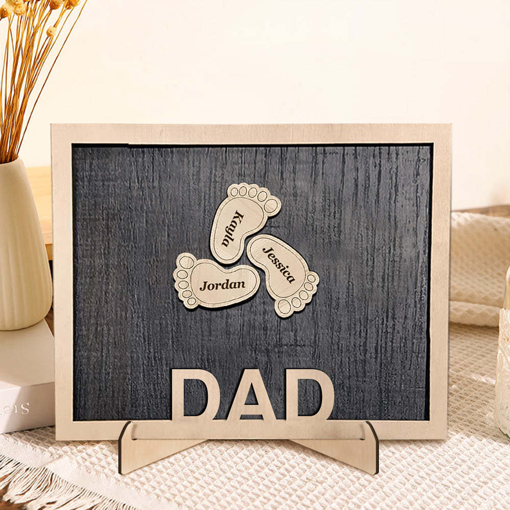 Personalized Footprint Wooden Plaques Decor with Kids Names For Dad Grandpa Decor Plaque - auphotoblanket