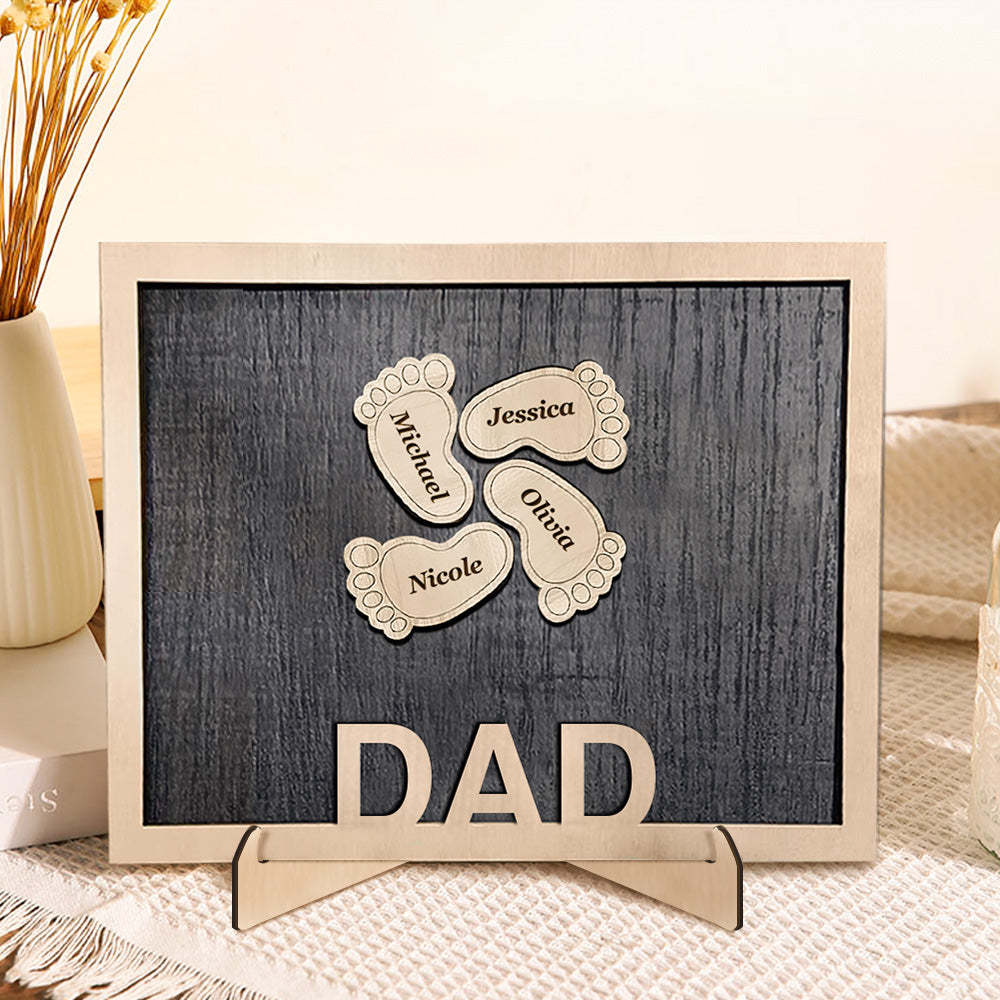 Personalized Footprint Wooden Plaques Decor with Kids Names For Dad Grandpa Decor Plaque - auphotoblanket