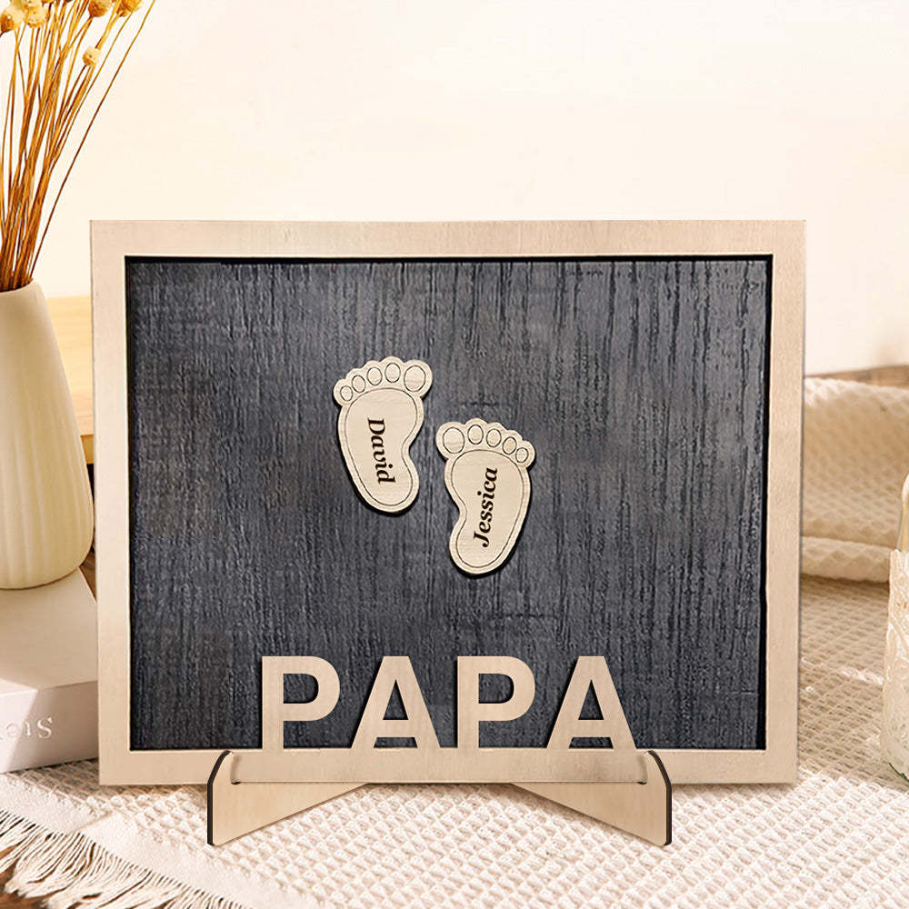 Personalized Footprint Wooden Plaques Decor with Kids Names For Dad Grandpa Decor Plaque - auphotoblanket