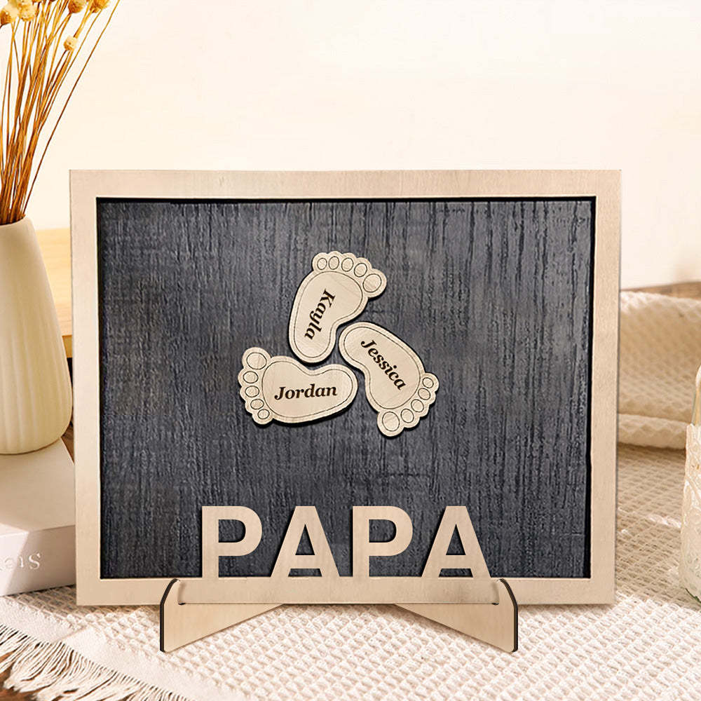 Personalized Footprint Wooden Plaques Decor with Kids Names For Dad Grandpa Decor Plaque - auphotoblanket